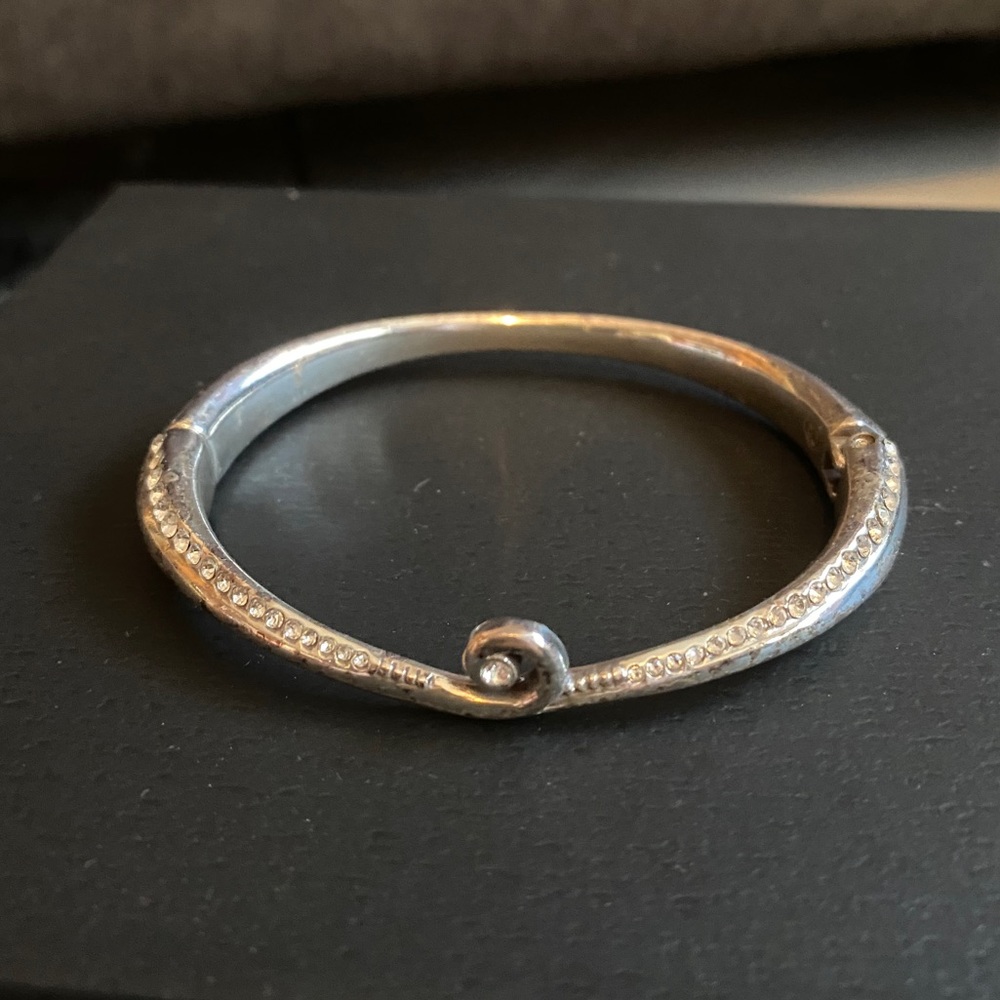 BRIGHTON Silver/Rhinestone Hinged Bangle Bracelet
